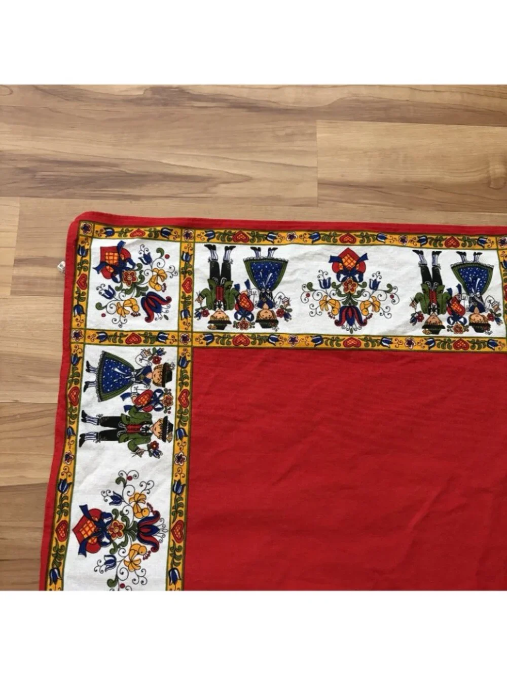 1960's Kolf Austria Folk Art Red White Cotton Tablecloth 26” By 29” EUC